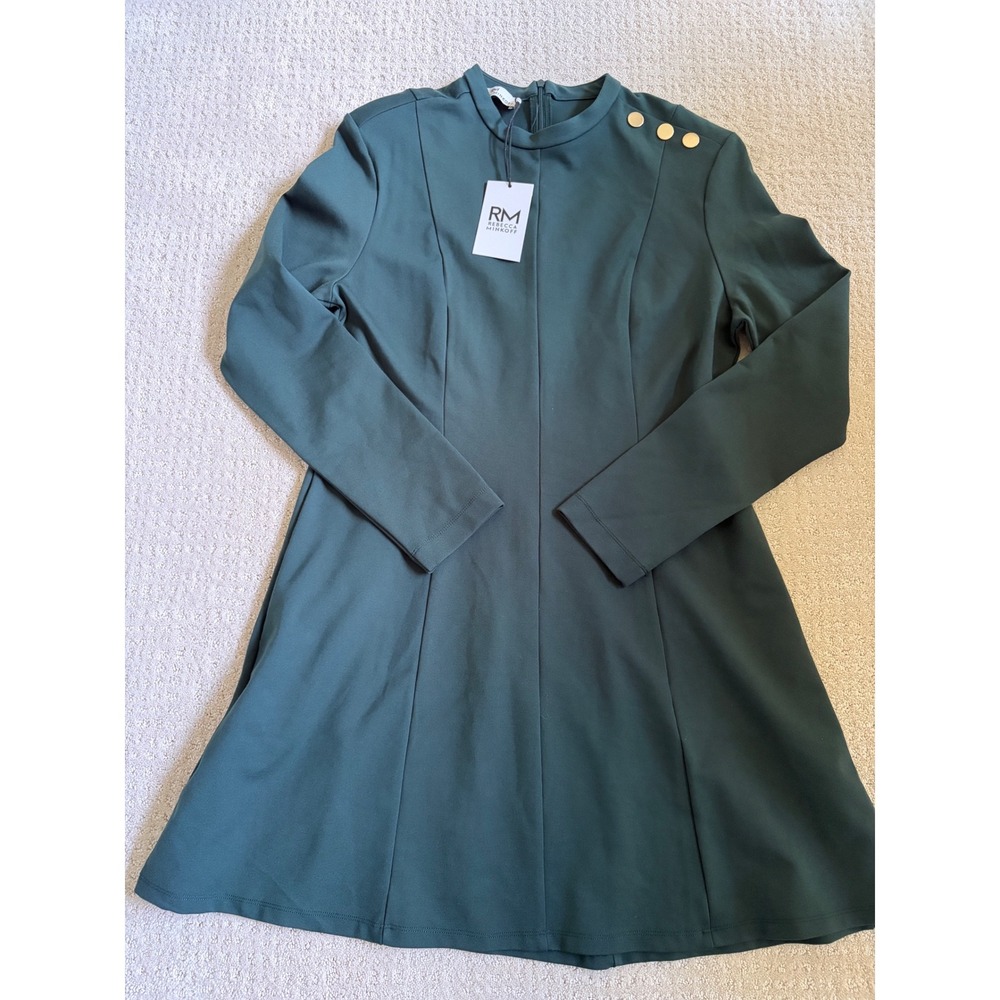 Rebecca Minkoff Mini Dress L Dark Spruce Green NWT Gold Button LongSleeve